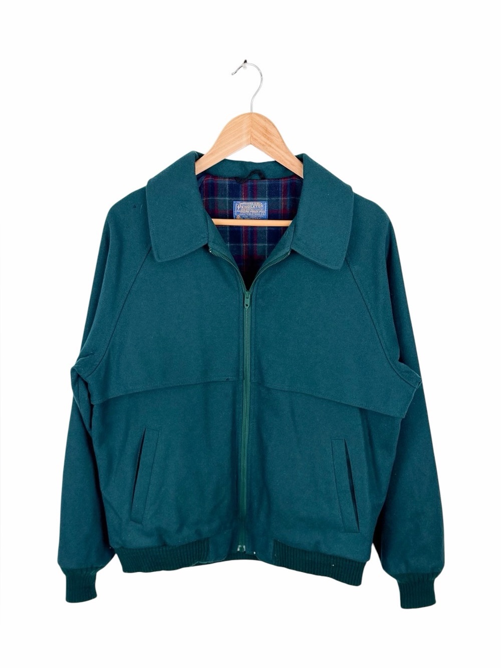 Pendleton Vintage Mens Wool Harrington Bomber Jacket Teal Plaid Lined USA Small